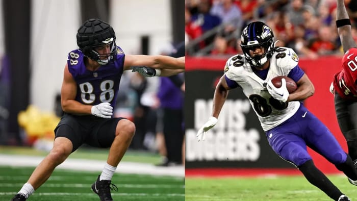 Ravens tight ends Isaiah Likely and Charlie Kolar loom as important cogs in the offense with Mark Andrews out for the season.